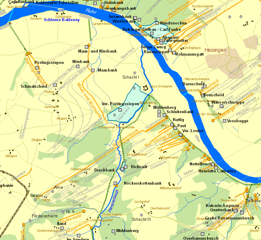 Der frühe Bergbau an der Ruhr - Historische Karte Zeche Pörtingssiepen