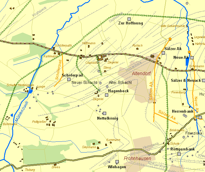 Historische Karte Zechen Schölerpad und Hagenbeck