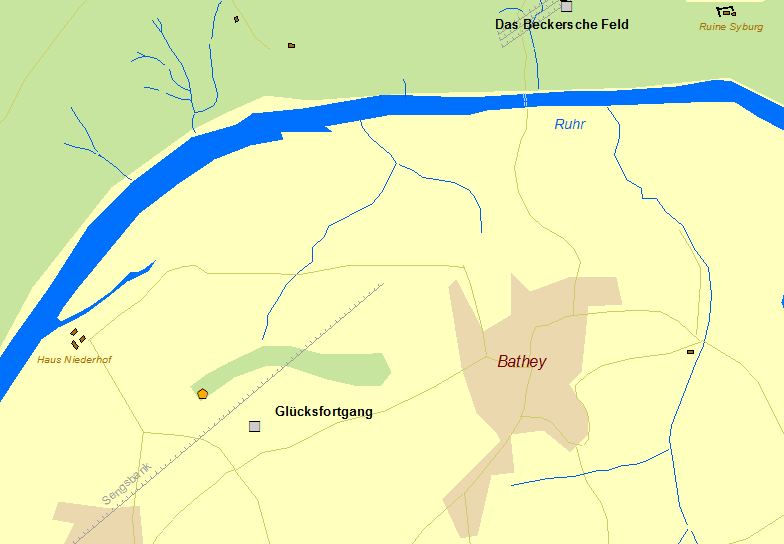 Historische Karte Zeche Glücksfortgang in Hagen-Bathey
