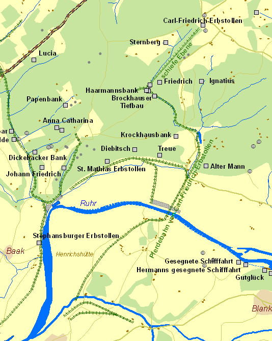 Historische Karte Pferdebahn von Carl-Friedrich-Erbstollen