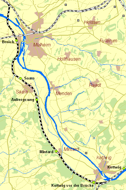 Historische Karte untere Ruhrtalbahn