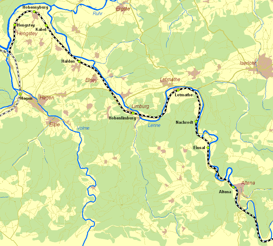 Historische Karte Ruhr-Sieg-Eisenbahn