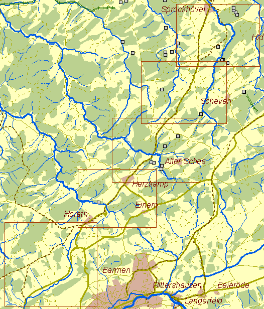 Historische Karte Kohlenweg von Sprockhövel nach Elberfeld