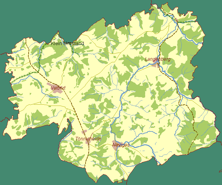Der frühe Bergbau an der Ruhr - Historische Karte Velbert