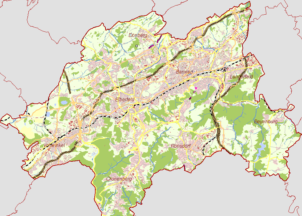 Übersichtskarte Wuppertal mit Bergbauspuren